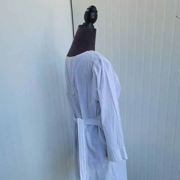 SWIM SYSTEMS 3/4 Sleeve Cover Up DRESS V-Neck Tie White Cotton Beaded Size L - Picture 4 of 13